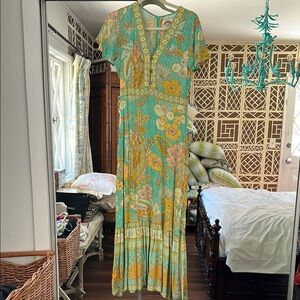 NINE LIVES BAAZAR SIZE 6- Floral Maxi Dress in Green and Yellow